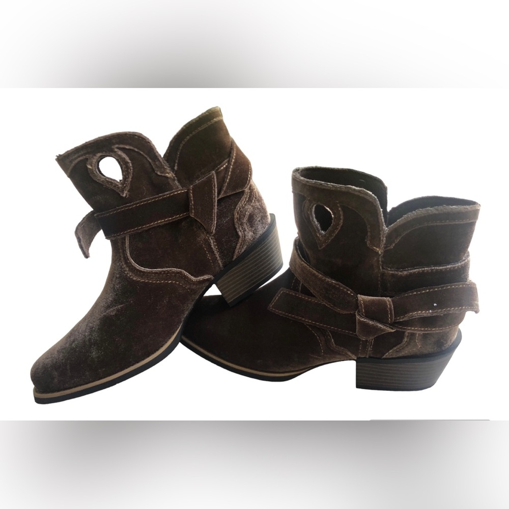 Justin Velvet Brown Bootie Boots